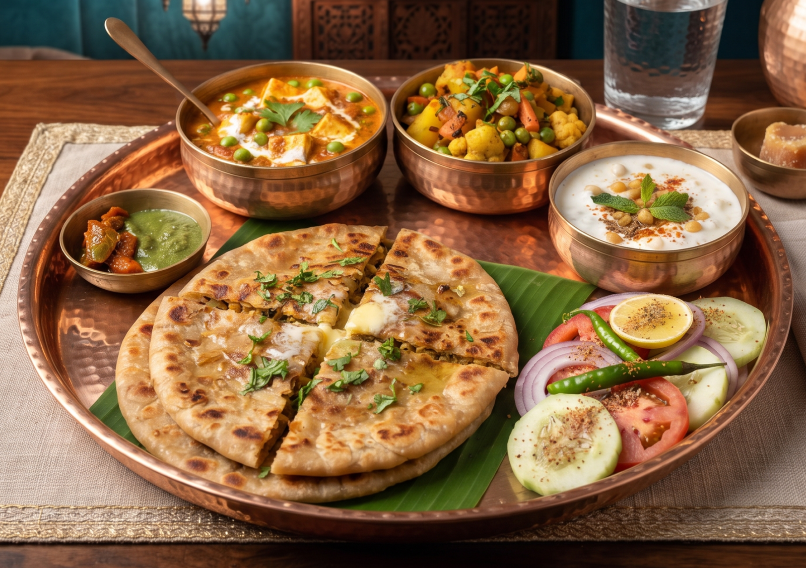 Paneer Paratha Thali